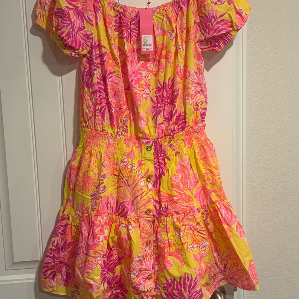 Lilly Pulitzer Pink and Orange Floral Dress (Romper) - Picture 2 of 8